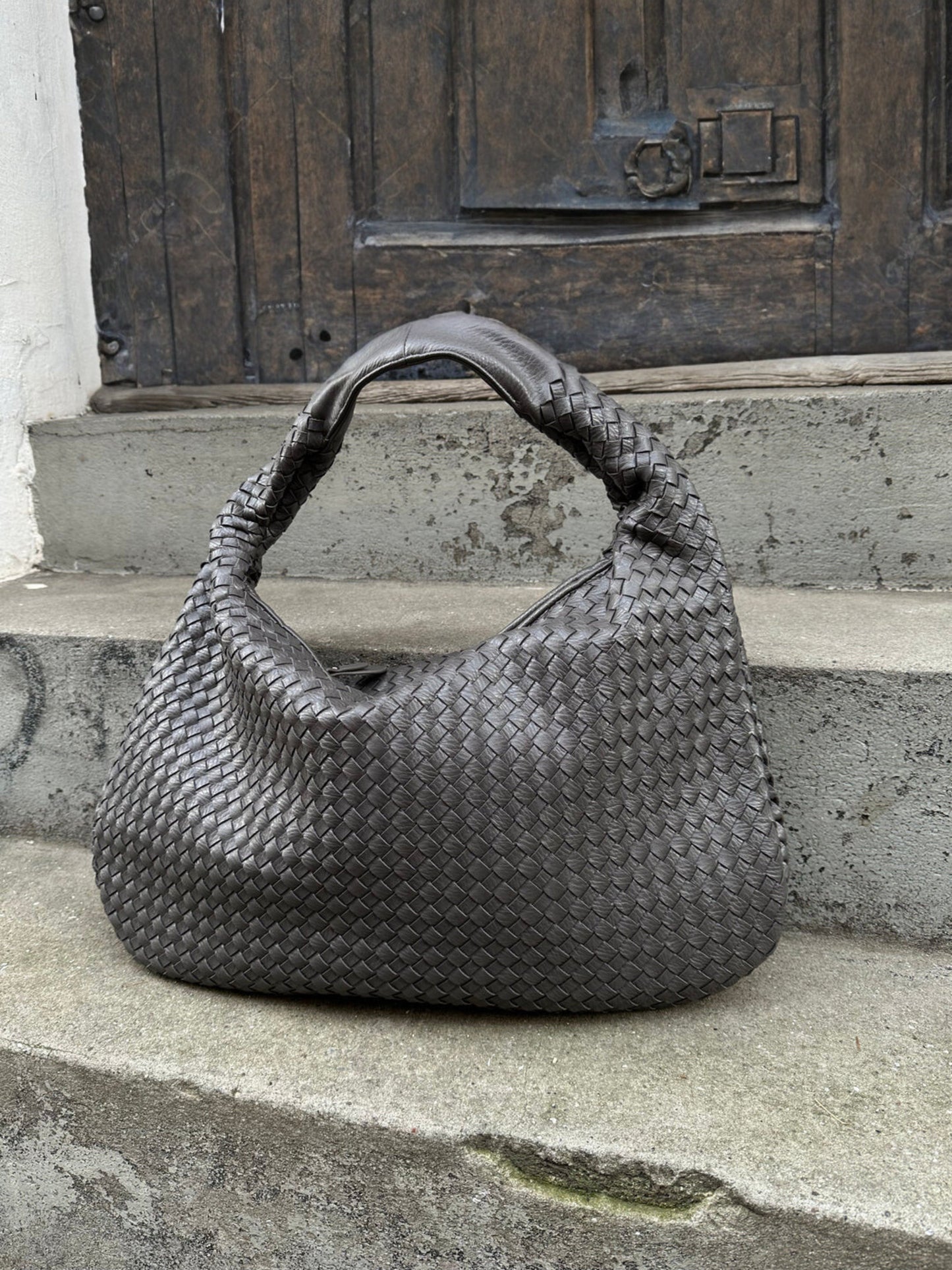 leather woven handbag, woven bag