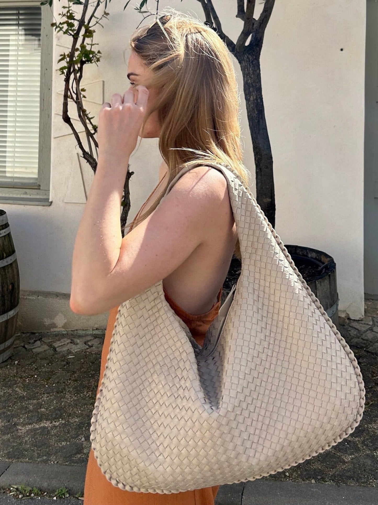 leather woven handbag, woven bag